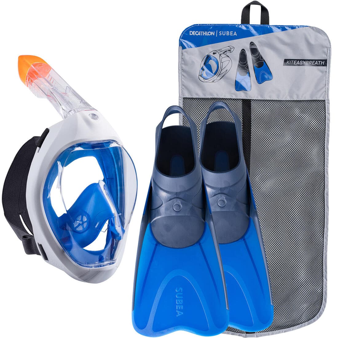 Kit de snorkeling masque Easybreath 500 palmes Adulte - bleu