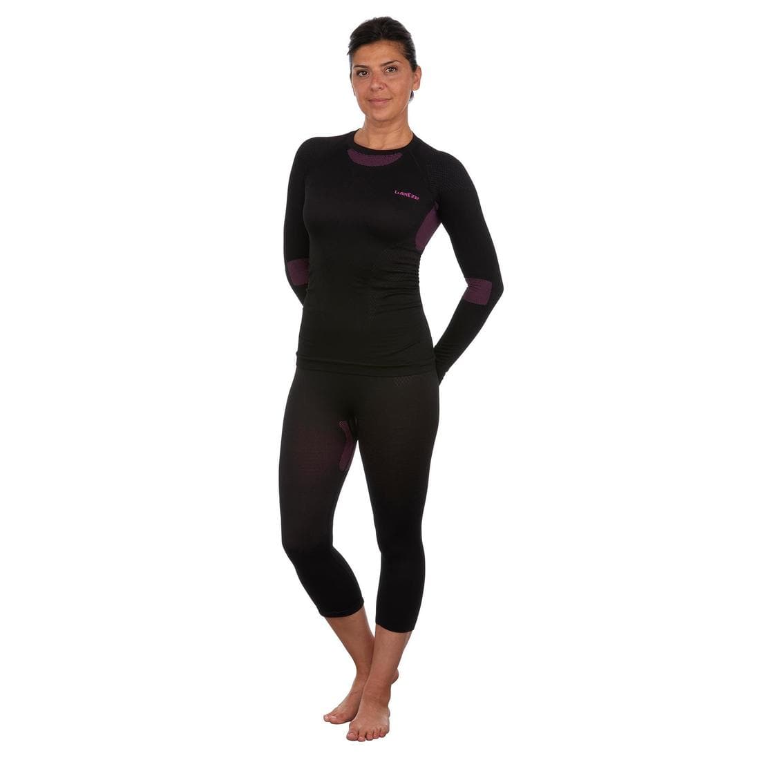 Sous-vêtement thermique de ski seamless femme BL 500 Soft haut noir/violet