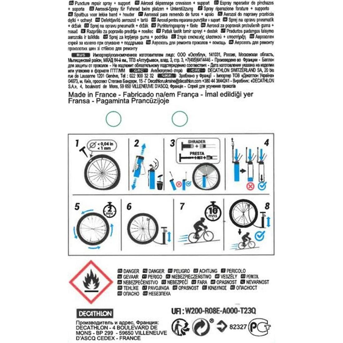 BOMBE DEPANNAGE CREVAISON VELO PRESTA ET SCHRADER