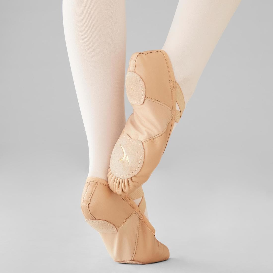 Demi-pointes danse classique bi-semelles en cuir souple beige tailles 28-42