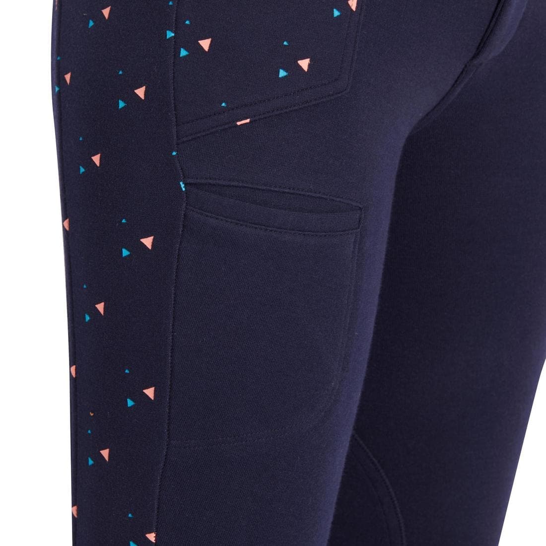 Pantalon équitation fille 120 PRINT marine à points rose