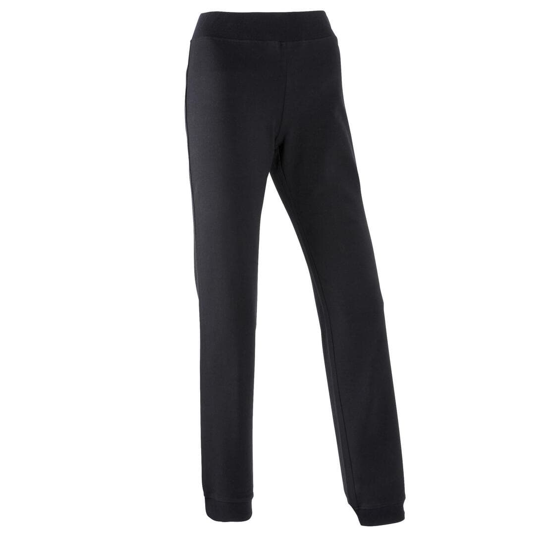 Pantalon jogging fitness femme coton coupe droite sans poche - 120 noir