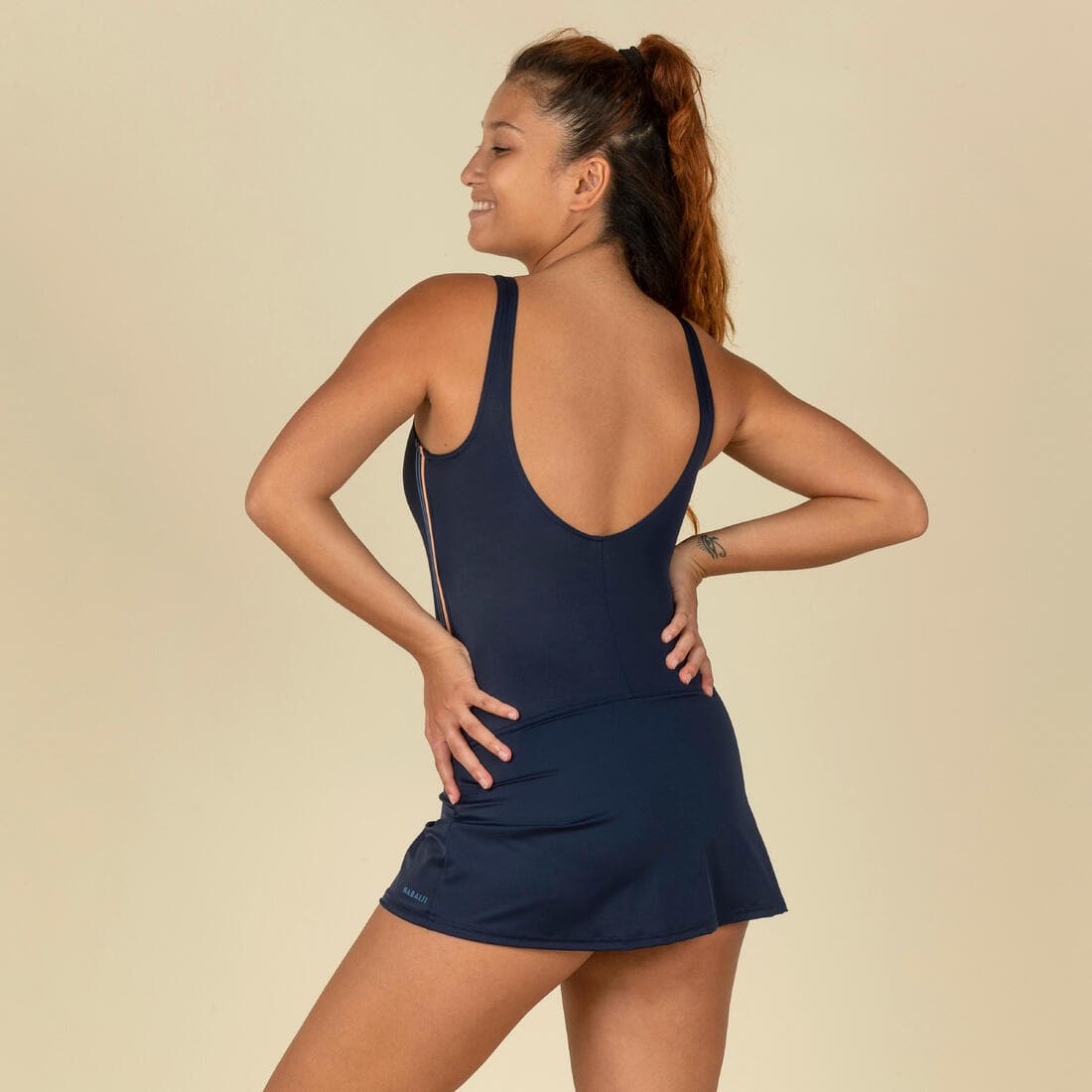 Maillot de Bain de Natation Femme 1 Pièce Jupe Heva Navy Bandes