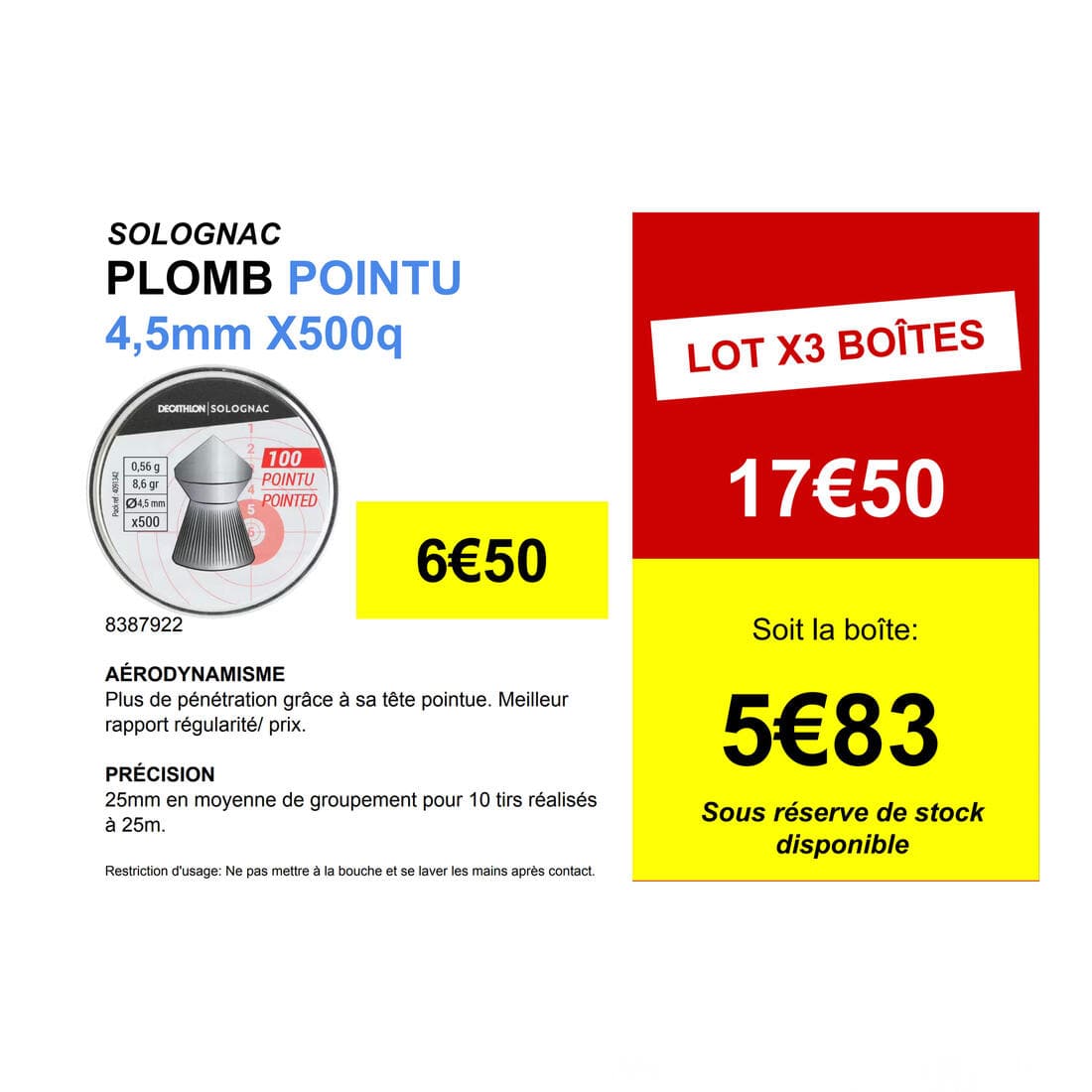 PLOMB POINTU 4,5mm X500q