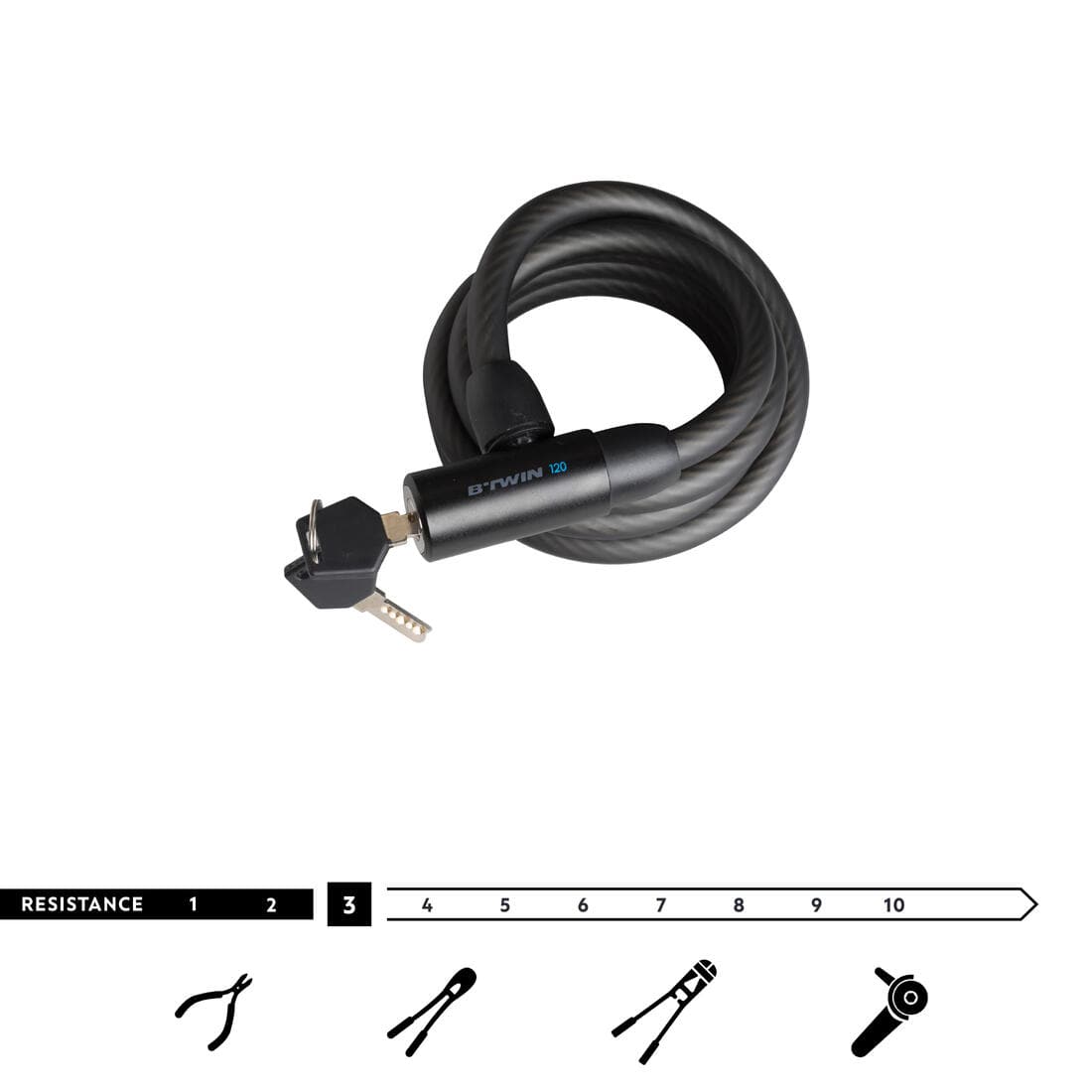 Antivol accessoires vélo spirale serrure clé 120 noir