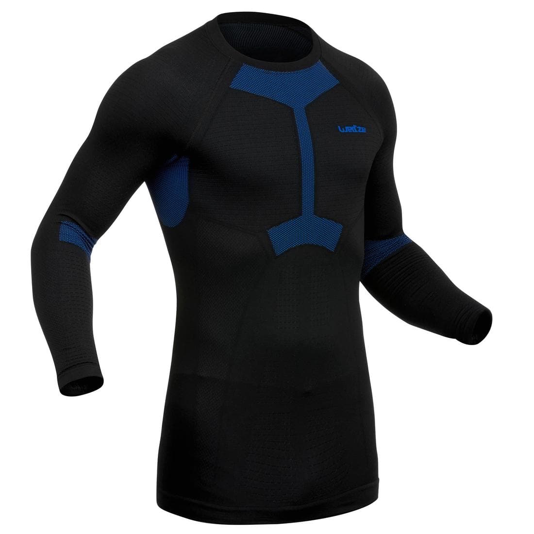 Sous-vêtement de ski chaud et confort homme, 500 soft seamless noir et bleu