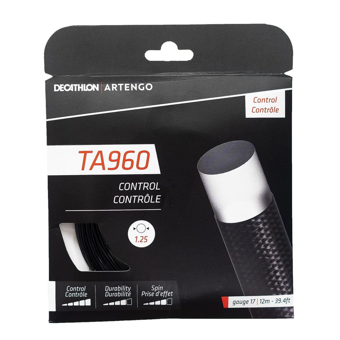 CORDAGE DE TENNIS MONOFILAMENT TA 960 Control 1.25 mm NOIR.