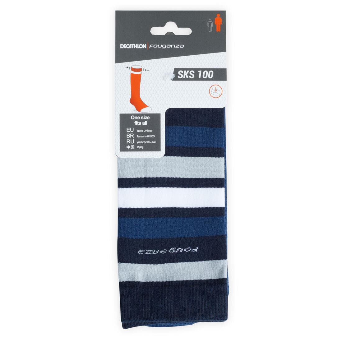 Chaussettes équitation enfant SKS100 pétrole/rayures marine et blanches