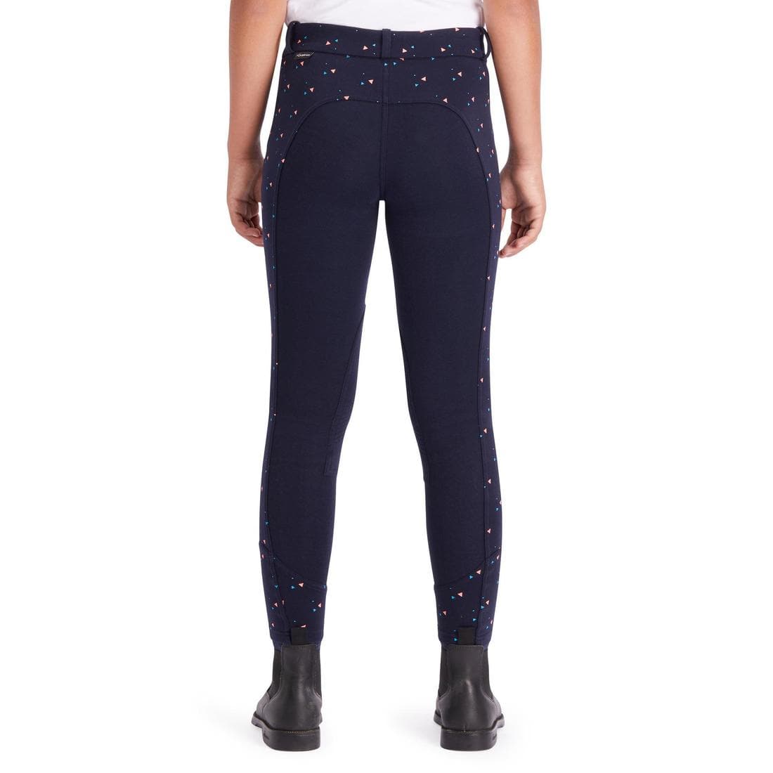 Pantalon équitation fille 120 PRINT marine à points rose