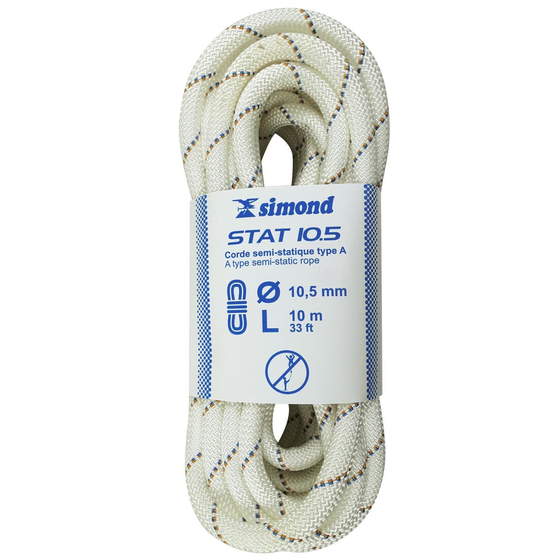 Corde Semi-Statique  10,5 mm x 10 m - STAT 10,5 Blanche