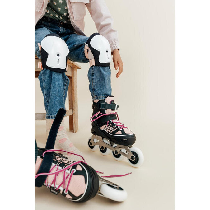 Set 3x2 protections roller trottinette skate enfant PLAY rose pour