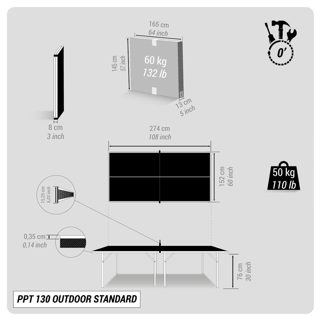 TABLE DE PING PONG EXTERIEUR PPT 130 BLEUE