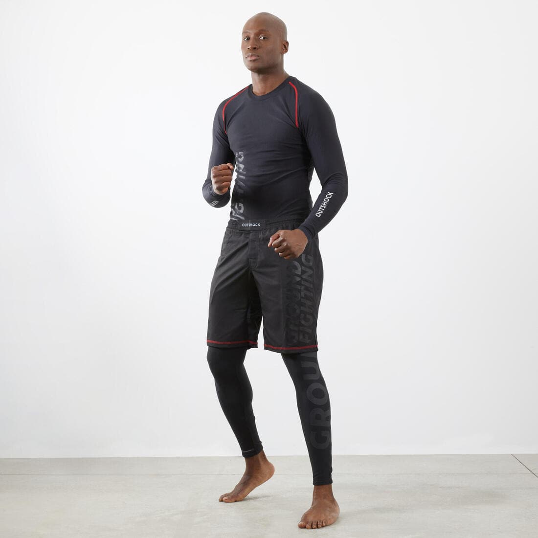 Rashguard de MMA et grappling homme, noir fumé et rouge royal