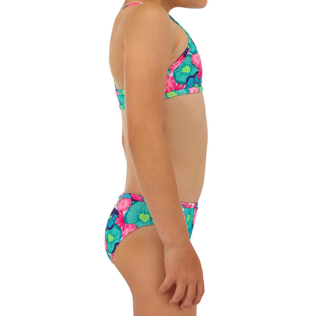 Maillot 2 pièces fleuri surf bretelles croisées fille