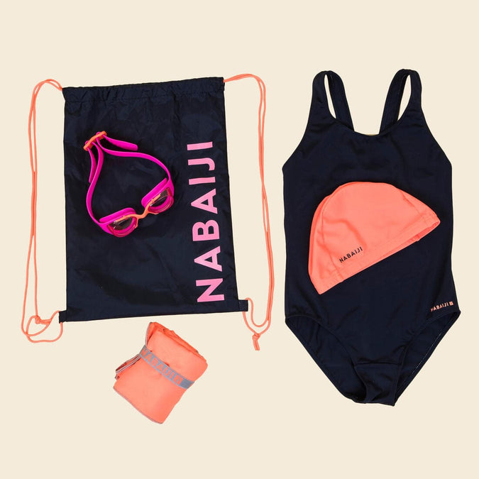 Kit natation fille 100 START : maillot de bain, lunettes, bonnet,  serviette, sac NABAIJI
