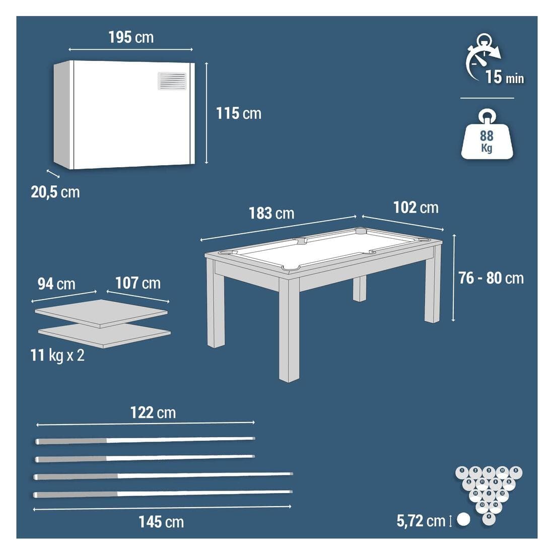 Table de billard convertible bt 600 us