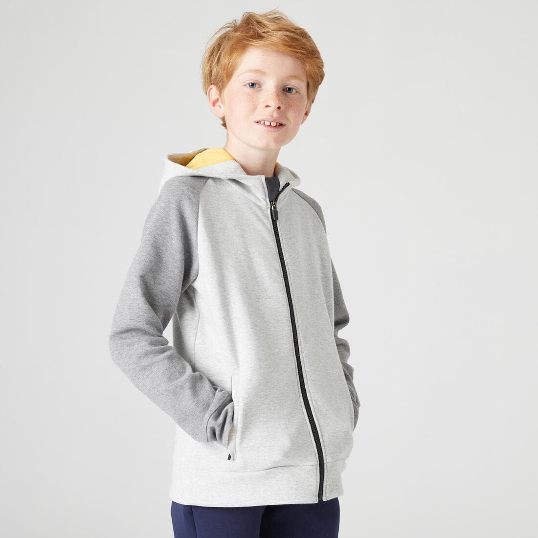 Sweat zippé à capuche enfant coton respirant - 900 gris chiné moyen et foncé