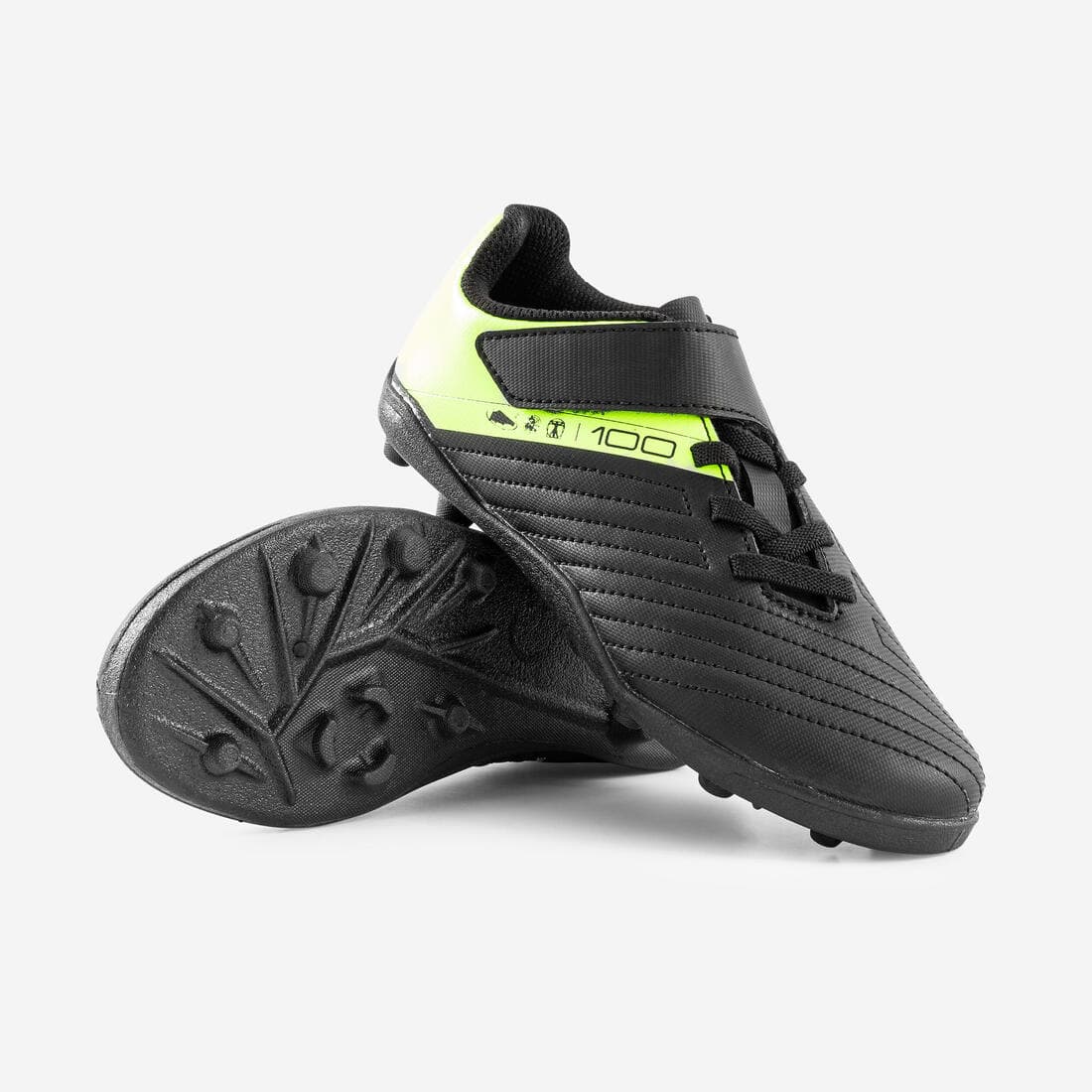 CHAUSSURES DE FOOTBALL ENFANT A SCRATCH 100 EASY AG/FG NOIR ET JAUNE