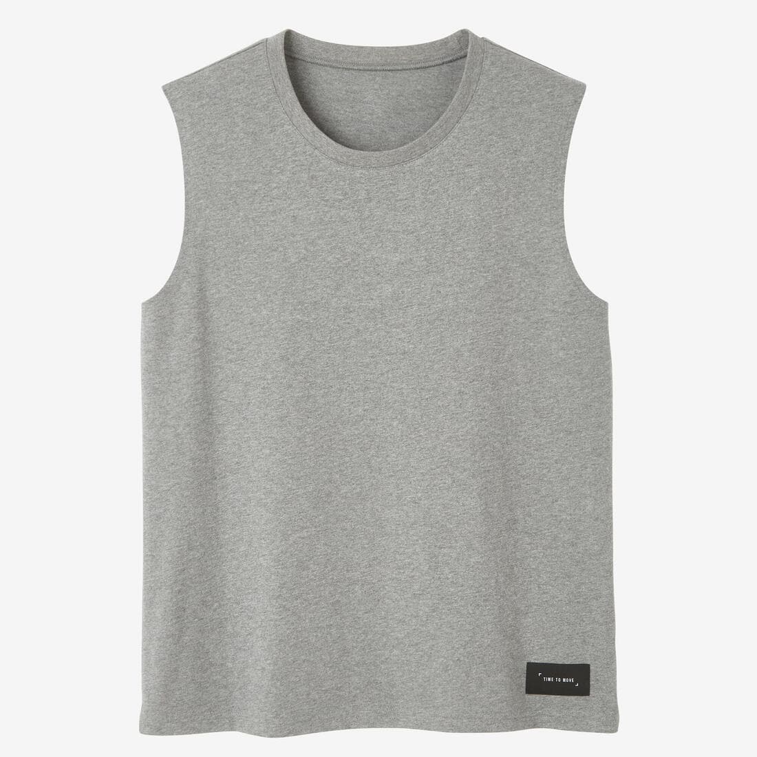 Débardeur Fitness homme col rond droit coton - 500 Cosmeto gris chiné extensible