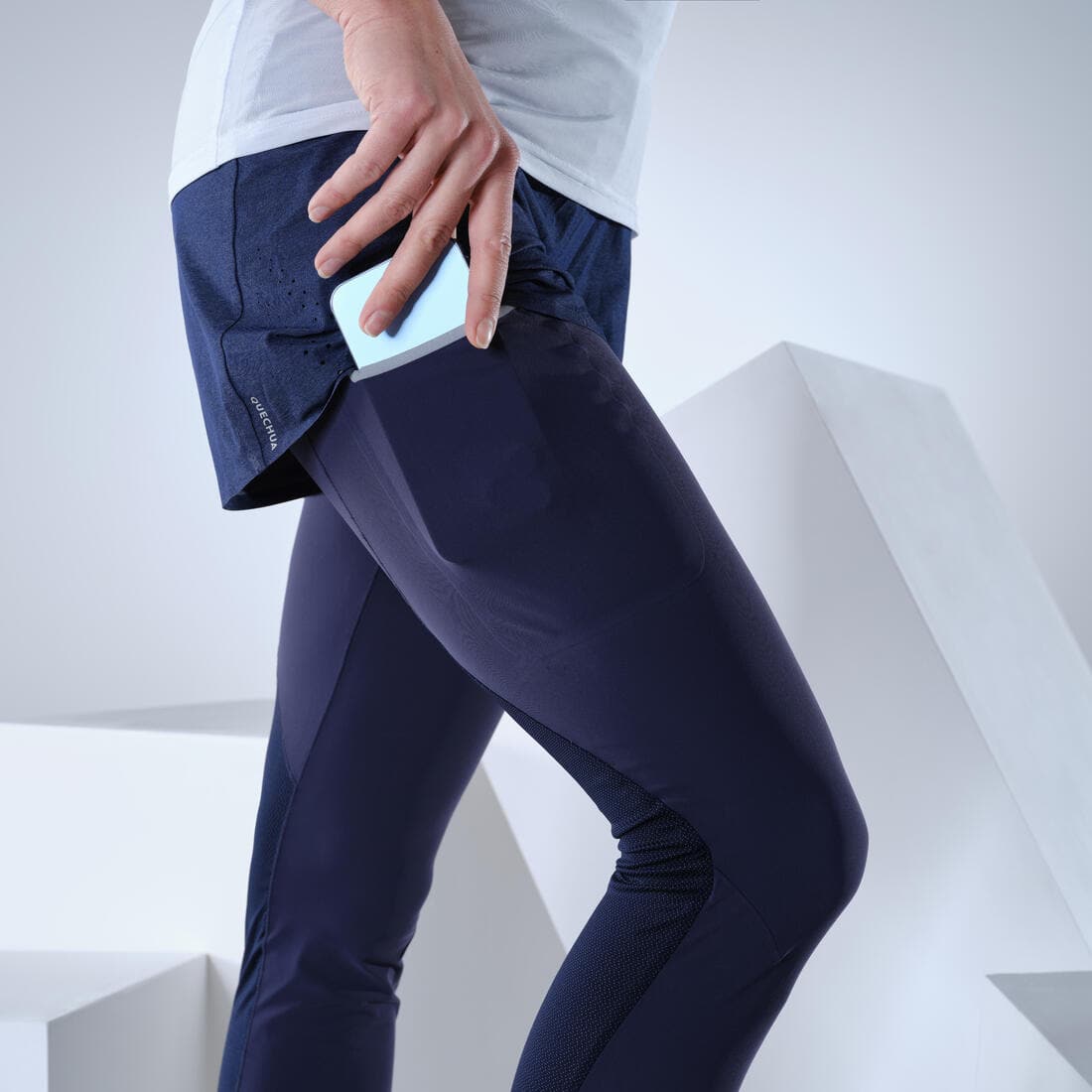 Legging short ultra léger - randonnée rapide - FH900 bleu - Femme