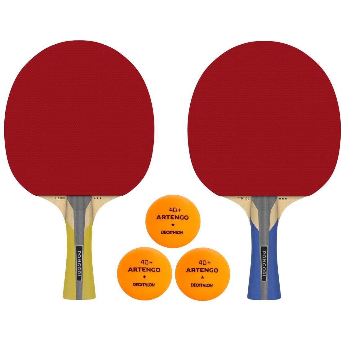 SET DE 2 RAQUETTES TTR 100 3* ALLROUND ET 3 BALLES ORANGE TTB 100* 40+