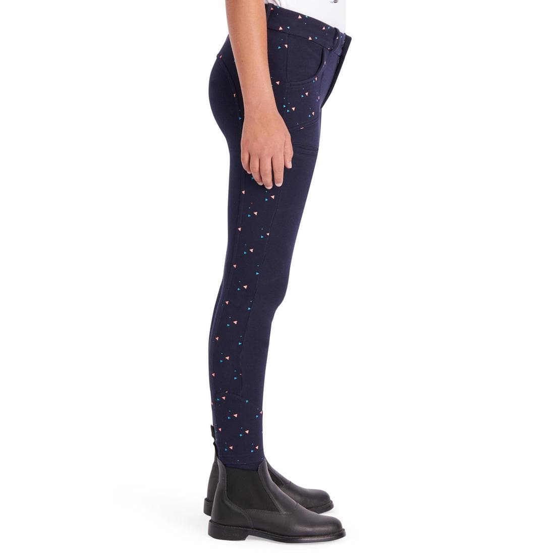 Pantalon équitation fille 120 PRINT marine à points rose