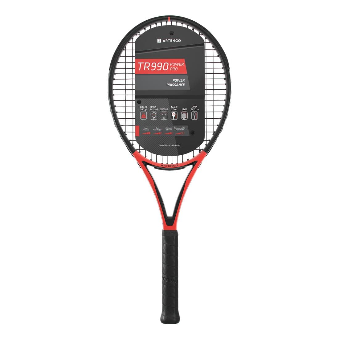 Raquette de tennis adulte - ARTENGO TR990 POWER PRO Rouge Noir 300g