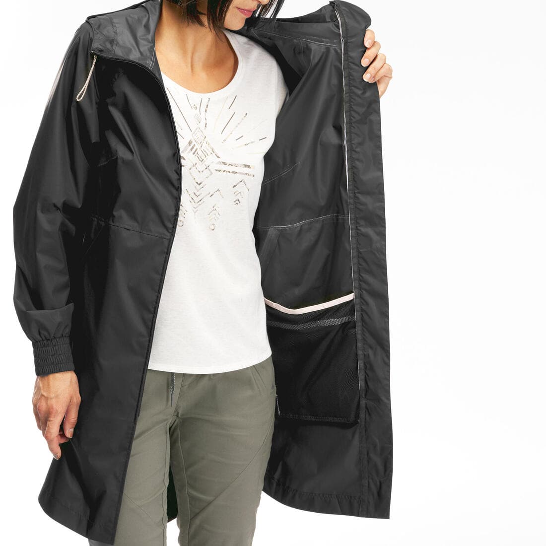 Veste longue imperméable de randonnée - Raincut Long - Femme