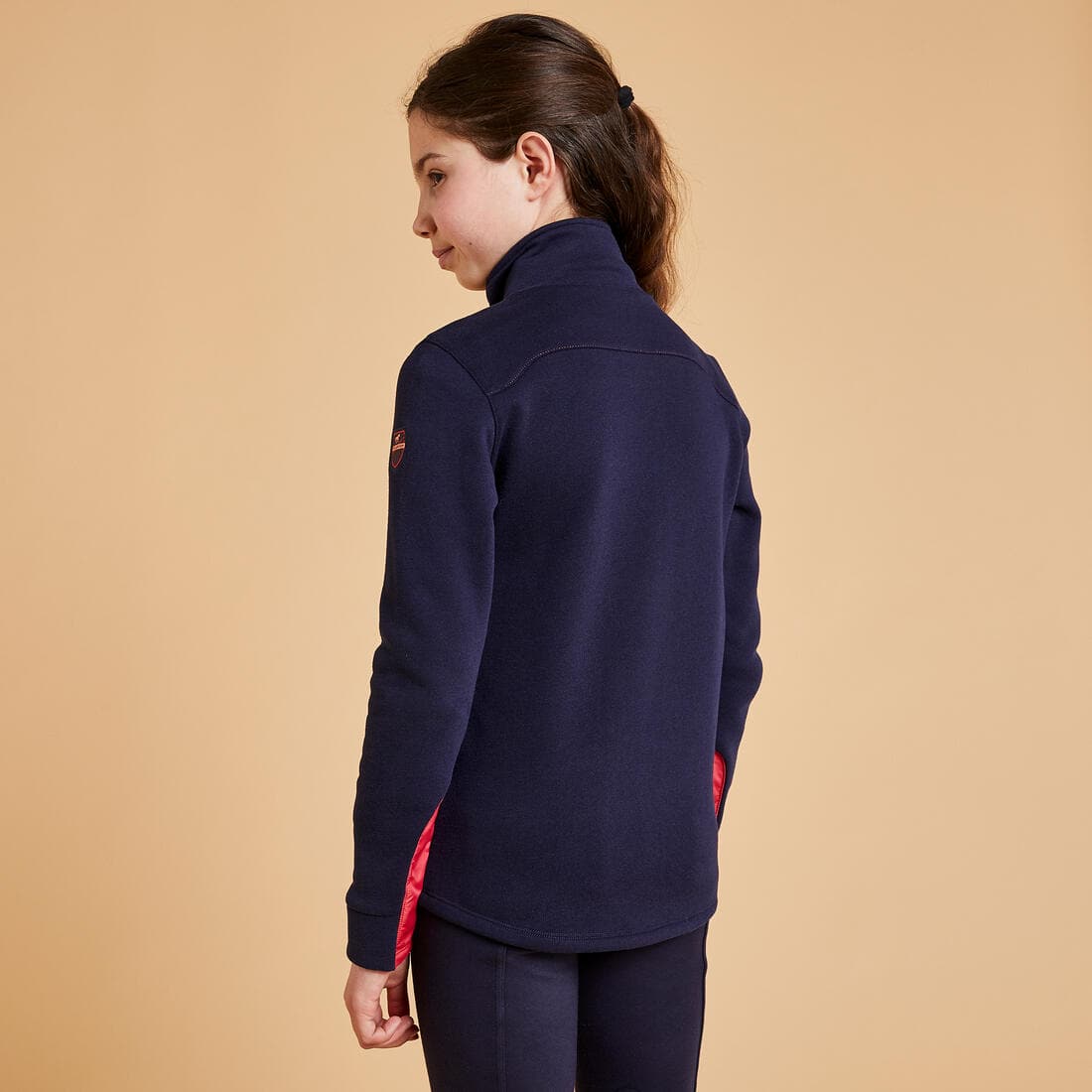 Sweat équitation bi-matière zippé Enfant - 500 marine et