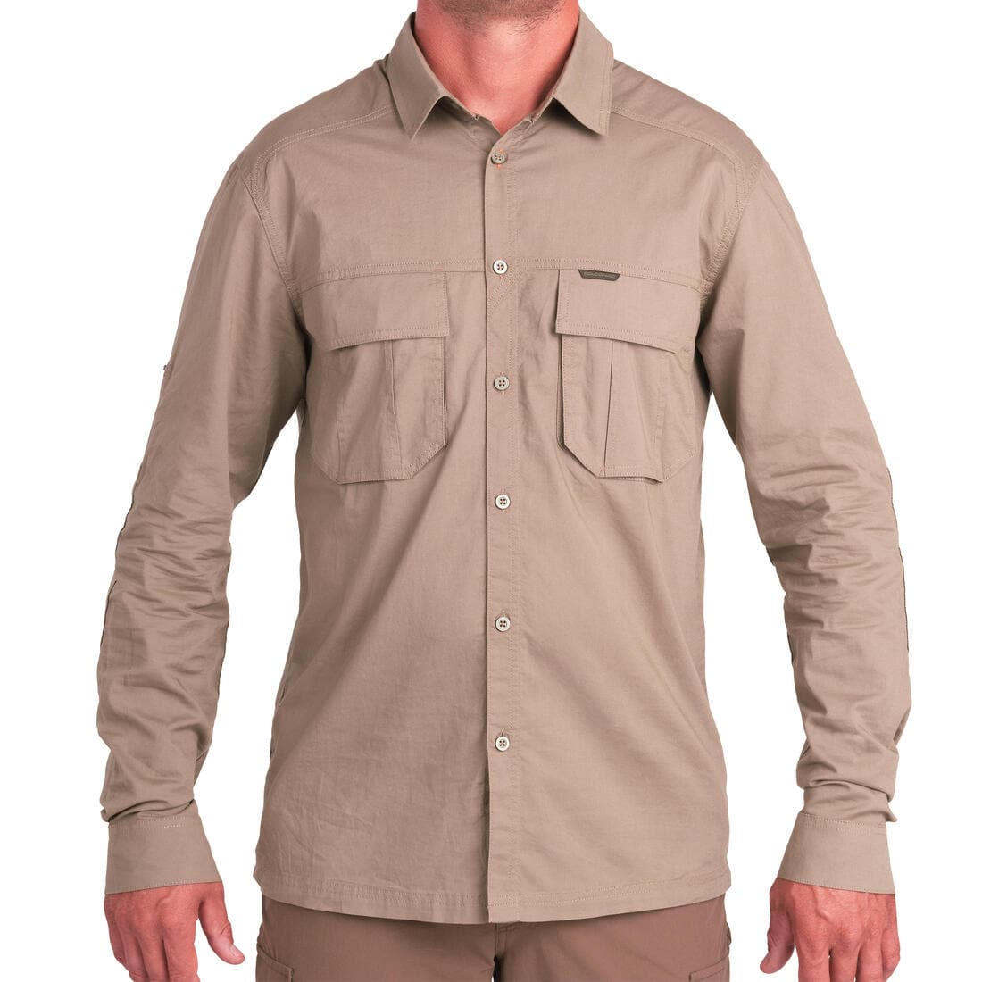 Chemise coton manches longues chasse légère homme - 500 marron