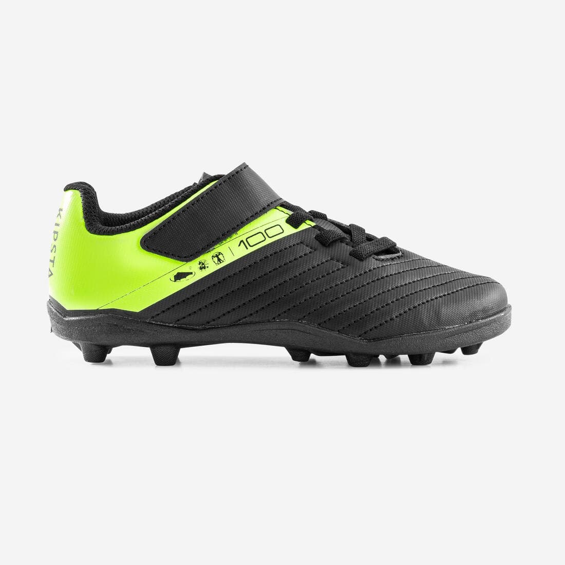 CHAUSSURES DE FOOTBALL ENFANT A SCRATCH 100 EASY AG/FG NOIR ET JAUNE