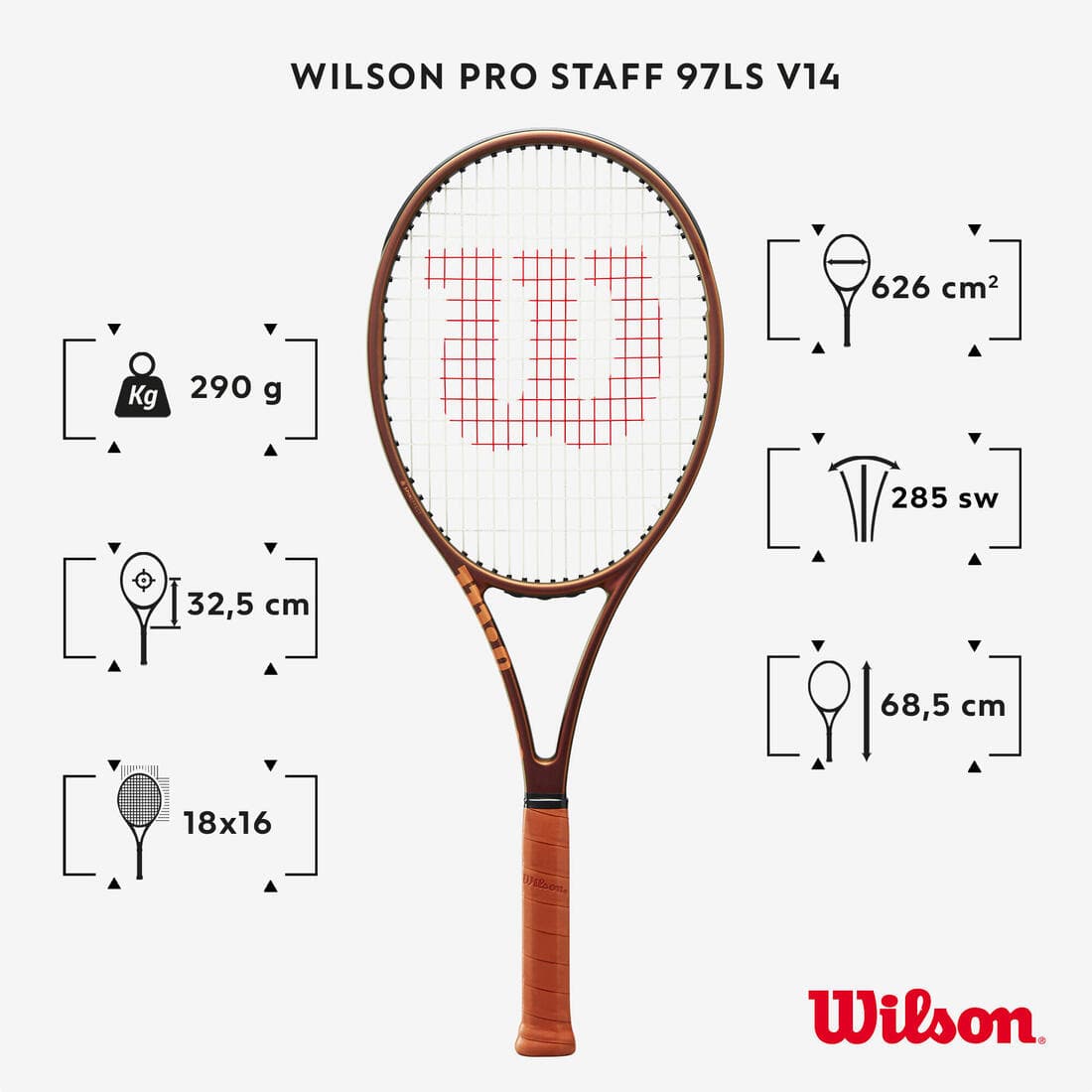 RAQUETTE DE TENNIS ADULTE - WILSON PRO STAFF 97LS V14 CUIVRE 290G