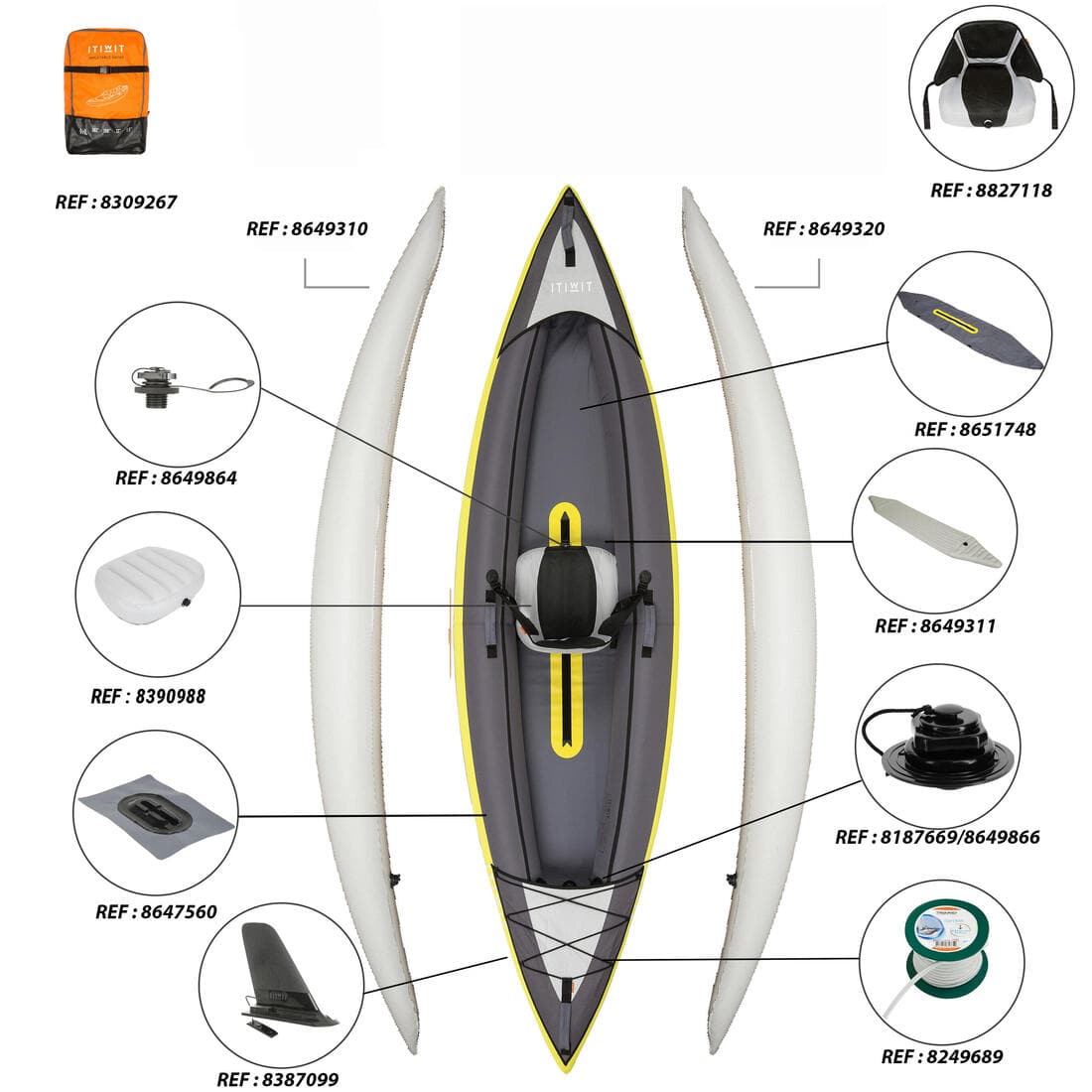 CANOE KAYAK GONFLABLE DE RANDONNEE 1 PLACE  JAUNE