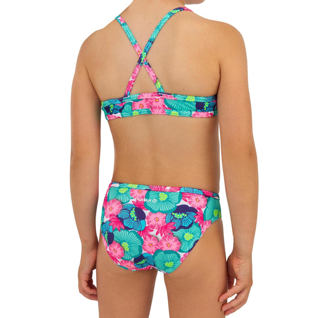 Maillot 2 pièces fleuri surf bretelles croisées fille