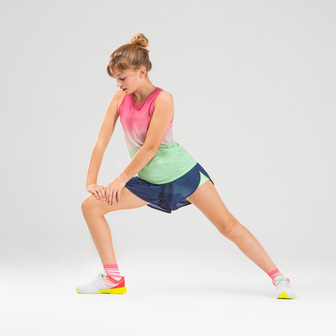 Débardeur fille léger pour le running et l'athlétisme AT 500 bleu et