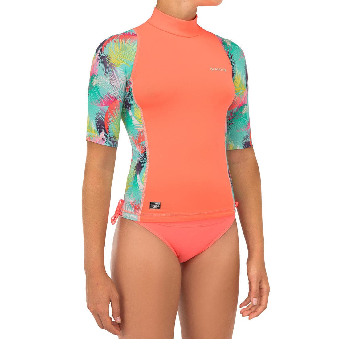 tee shirt anti uv surf top 500 CORAIL fille