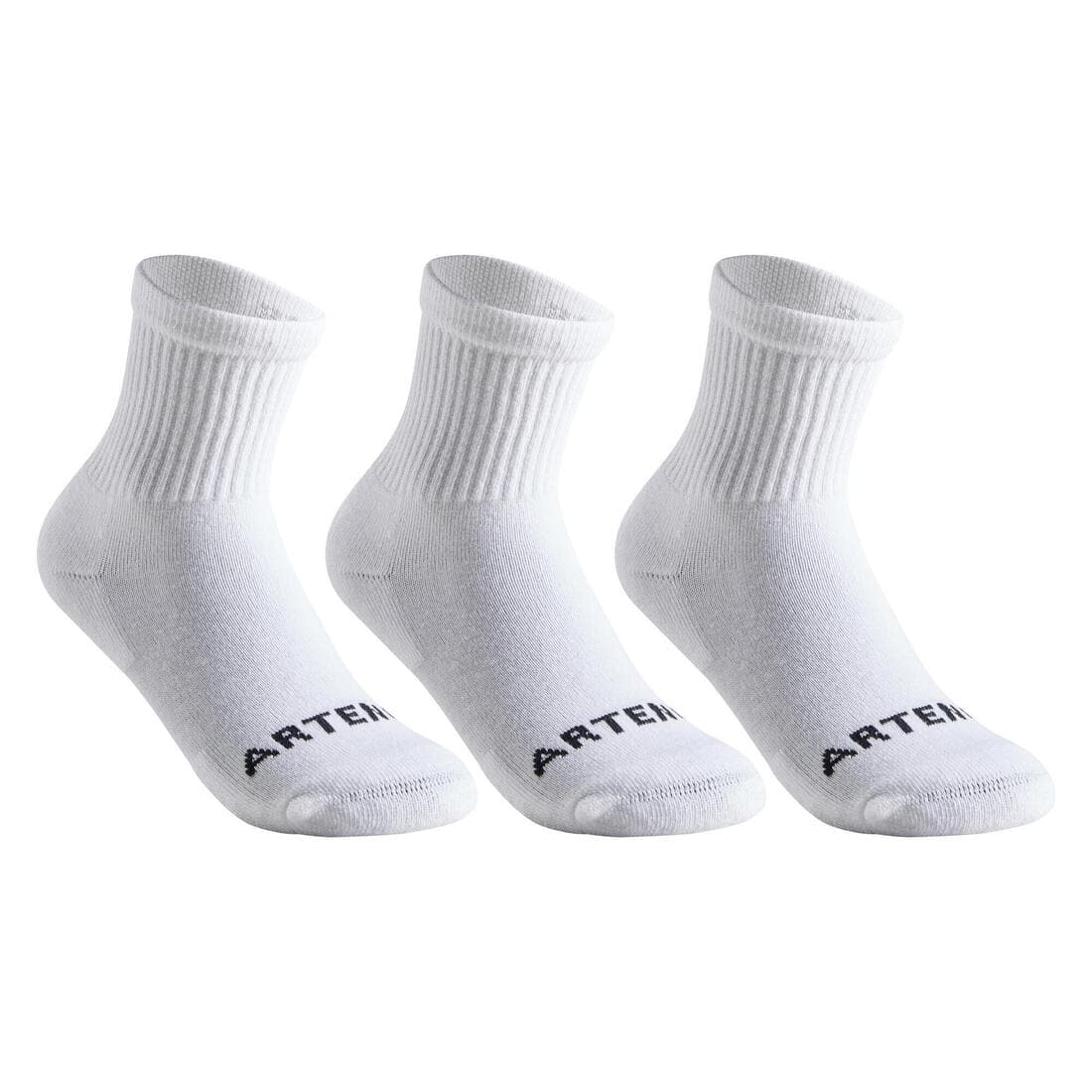 CHAUSSETTES SPORTS DE RAQUETTES HAUTES ENFANT ARTENGO  RS 100 BLANCHE LOT DE 3