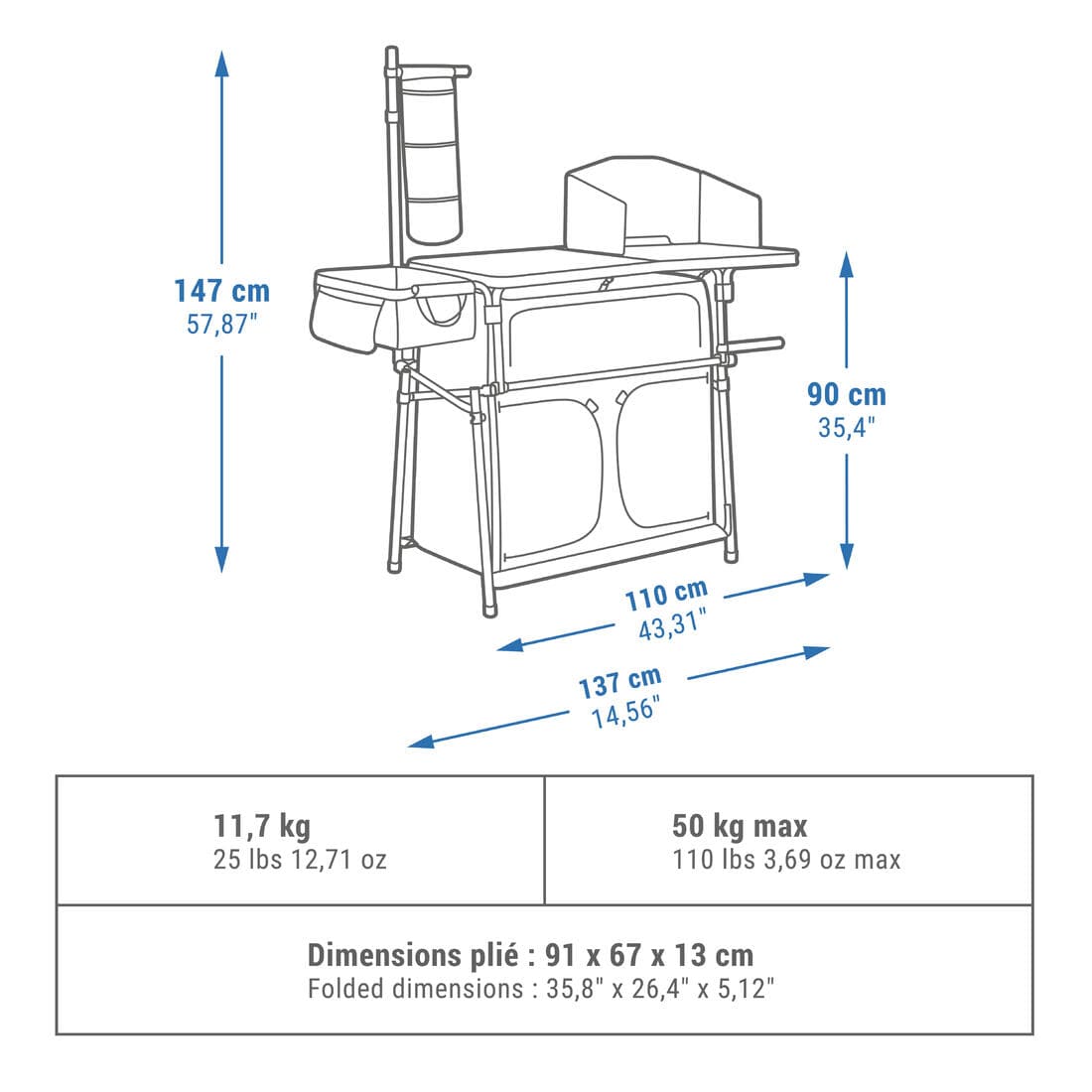 Meuble de cuisine xl pliable pour le camping