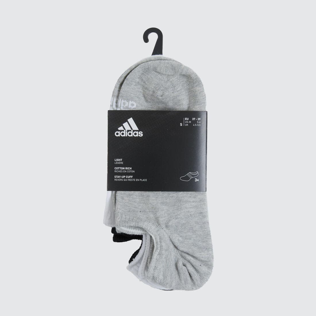 CHAUSSETTES ADIDAS BASSES NOIR BLANC GRIS LOT DE 3