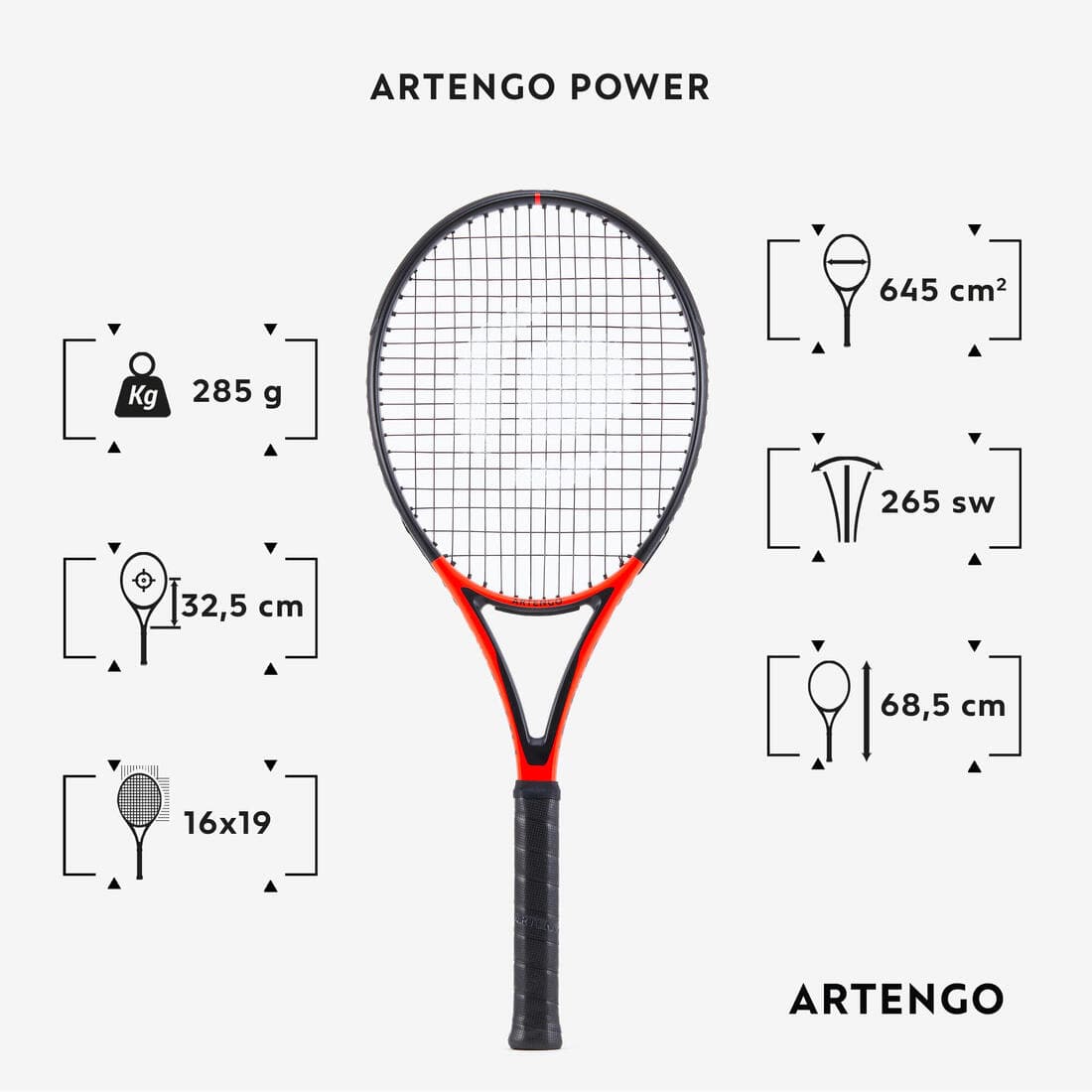 Raquette de tennis adulte - ARTENGO TR990 POWER Rouge Noir 285g