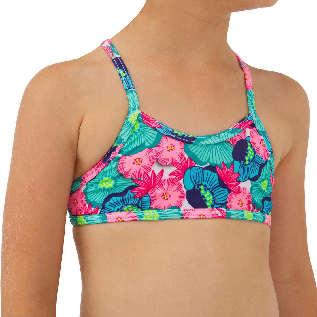 Maillot 2 pièces fleuri surf bretelles croisées fille