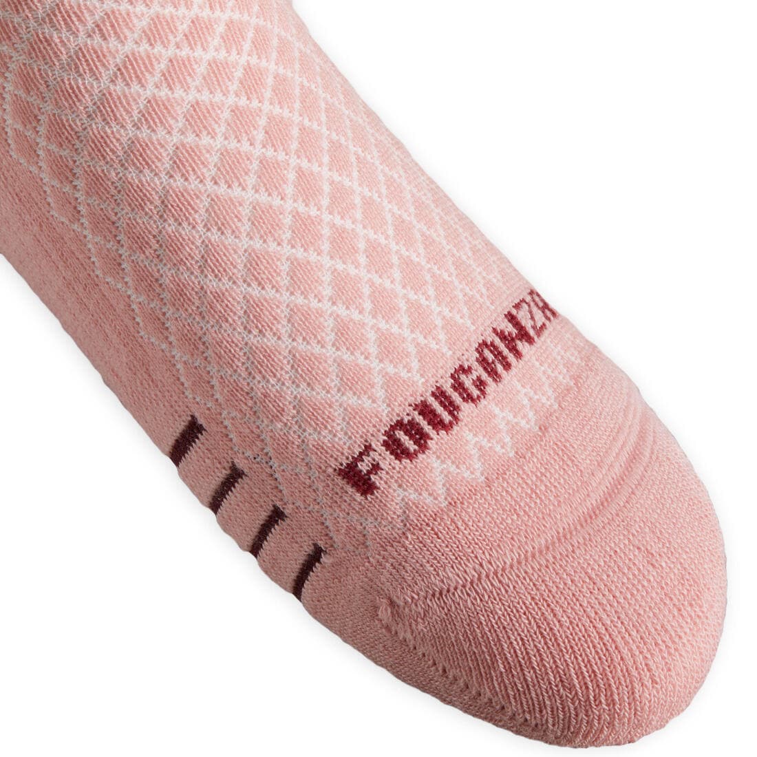 Chaussettes d'équitation enfant SKS 500 motifs Graph rose clair et prune.