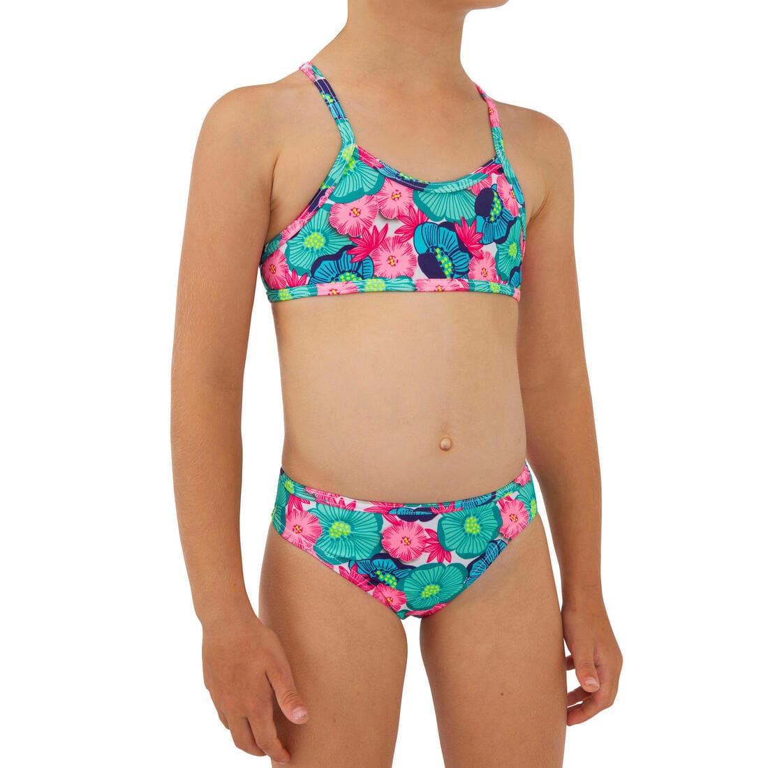 Maillot 2 pièces fleuri surf bretelles croisées fille