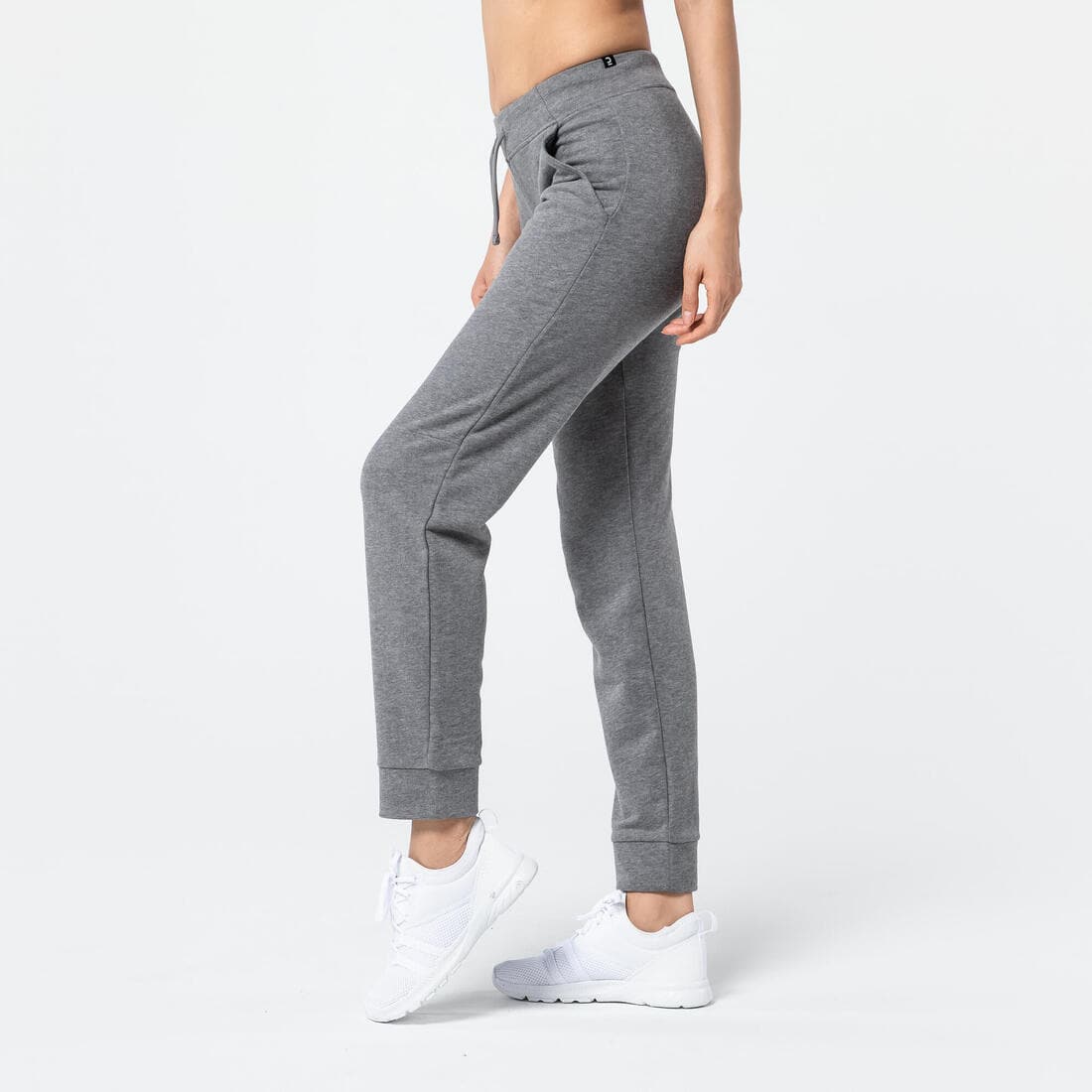 Pantalon jogging fitness femme coton coupe droite avec poche - 500