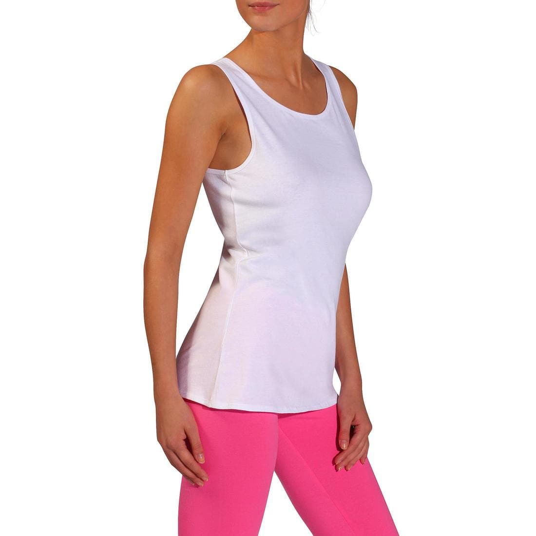 Débardeur Fitness femme col rond droit coton - 100 blanc glacier