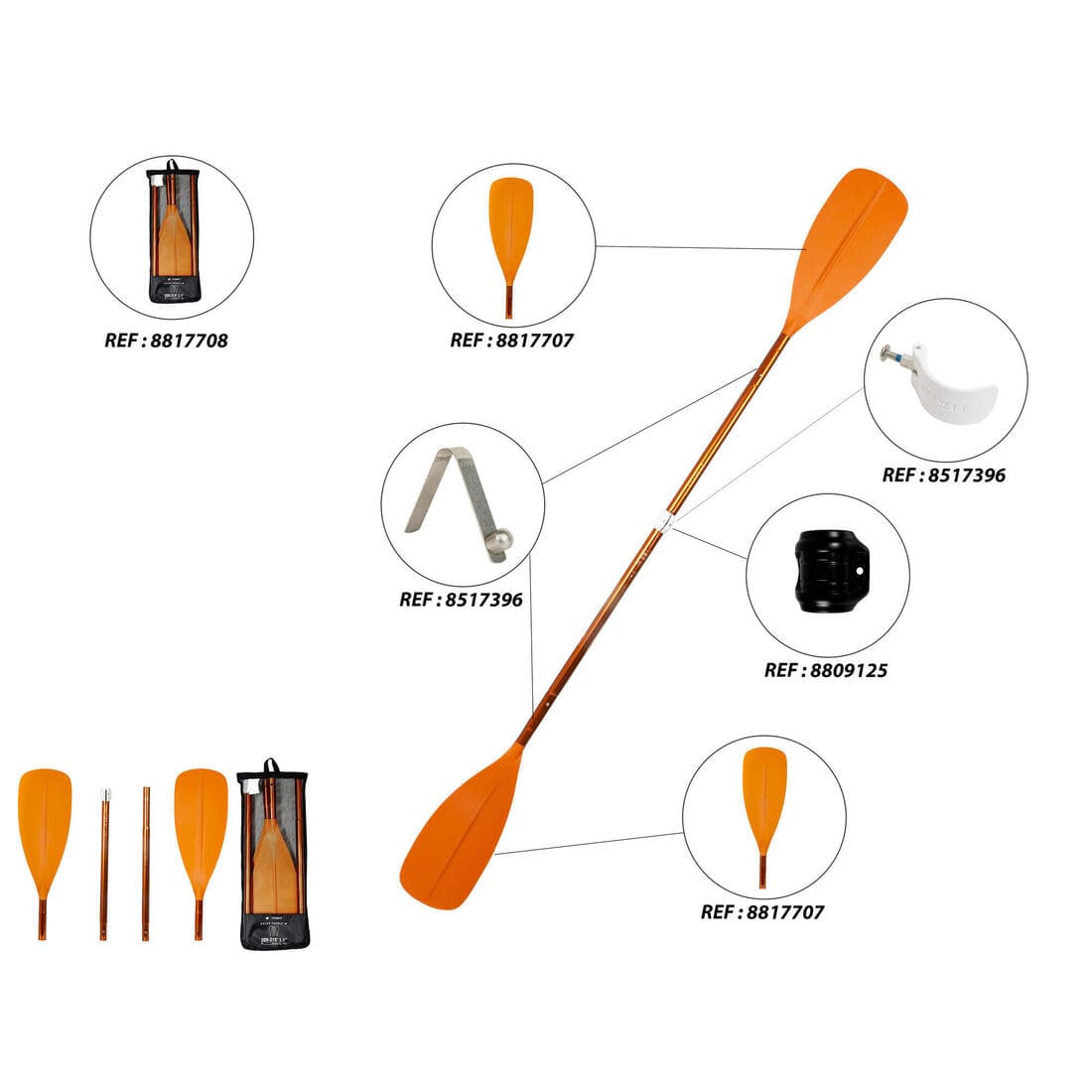 Pagaie de kayak/packraft symétrique démontable réglable 4 parties 205-2015cm