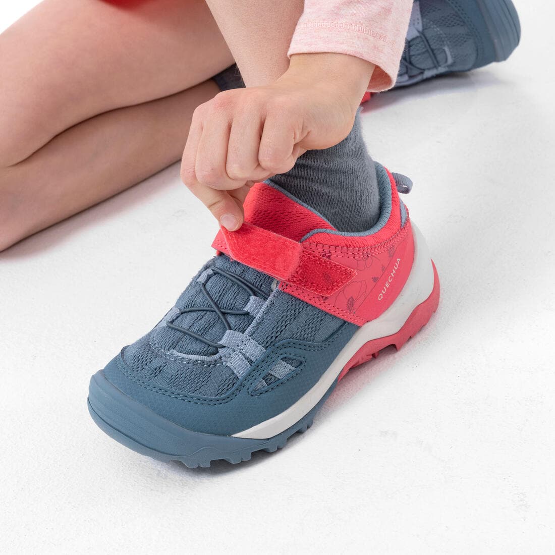 Chaussures de randonnée enfant à scratch Crossrock rose bleue du 24 AU 34