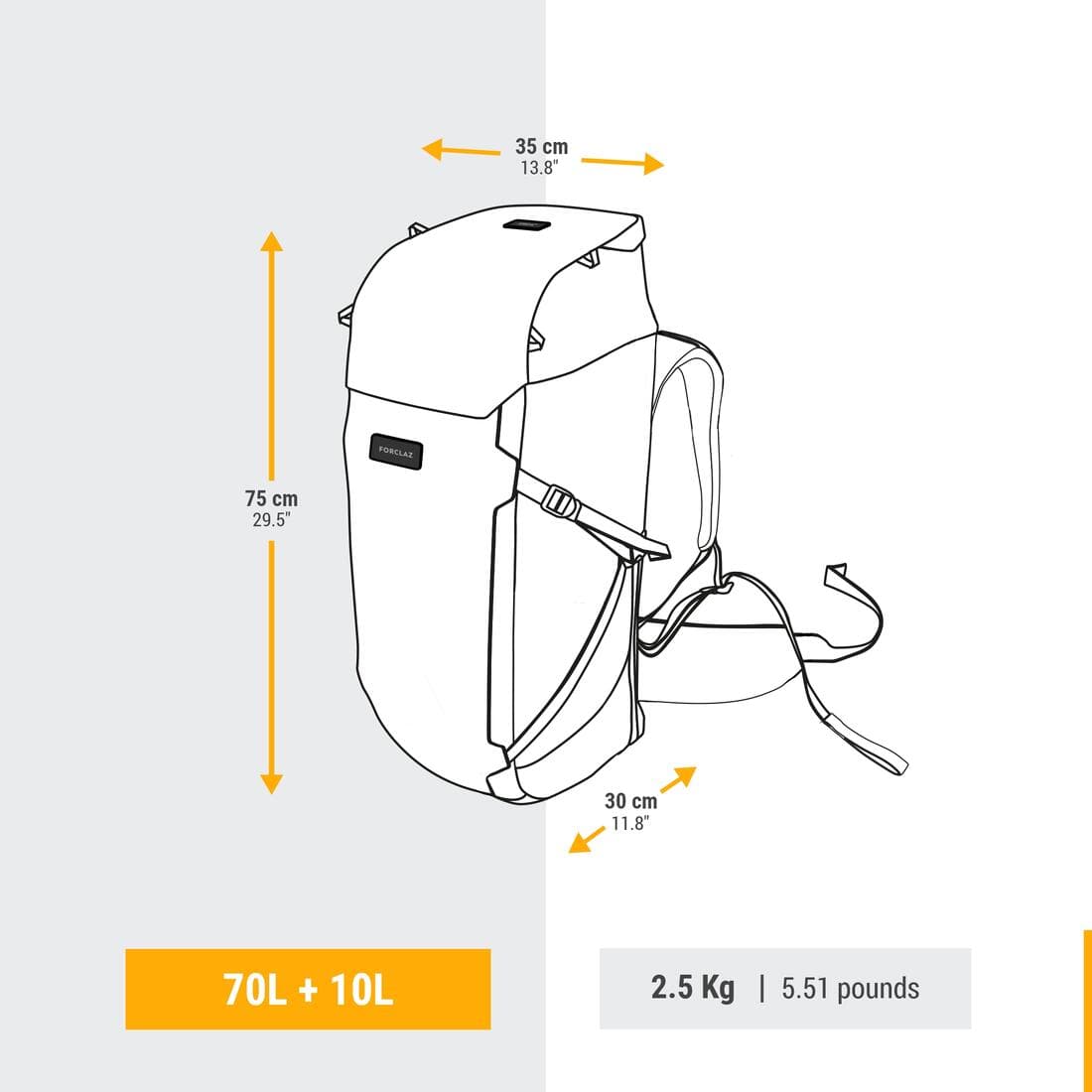 Sac à dos de voyage et trekking ouverture valise 70 + 6 L Homme - Travel 900