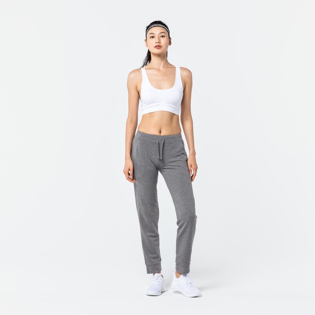 Pantalon jogging fitness femme coton coupe droite avec poche - 500