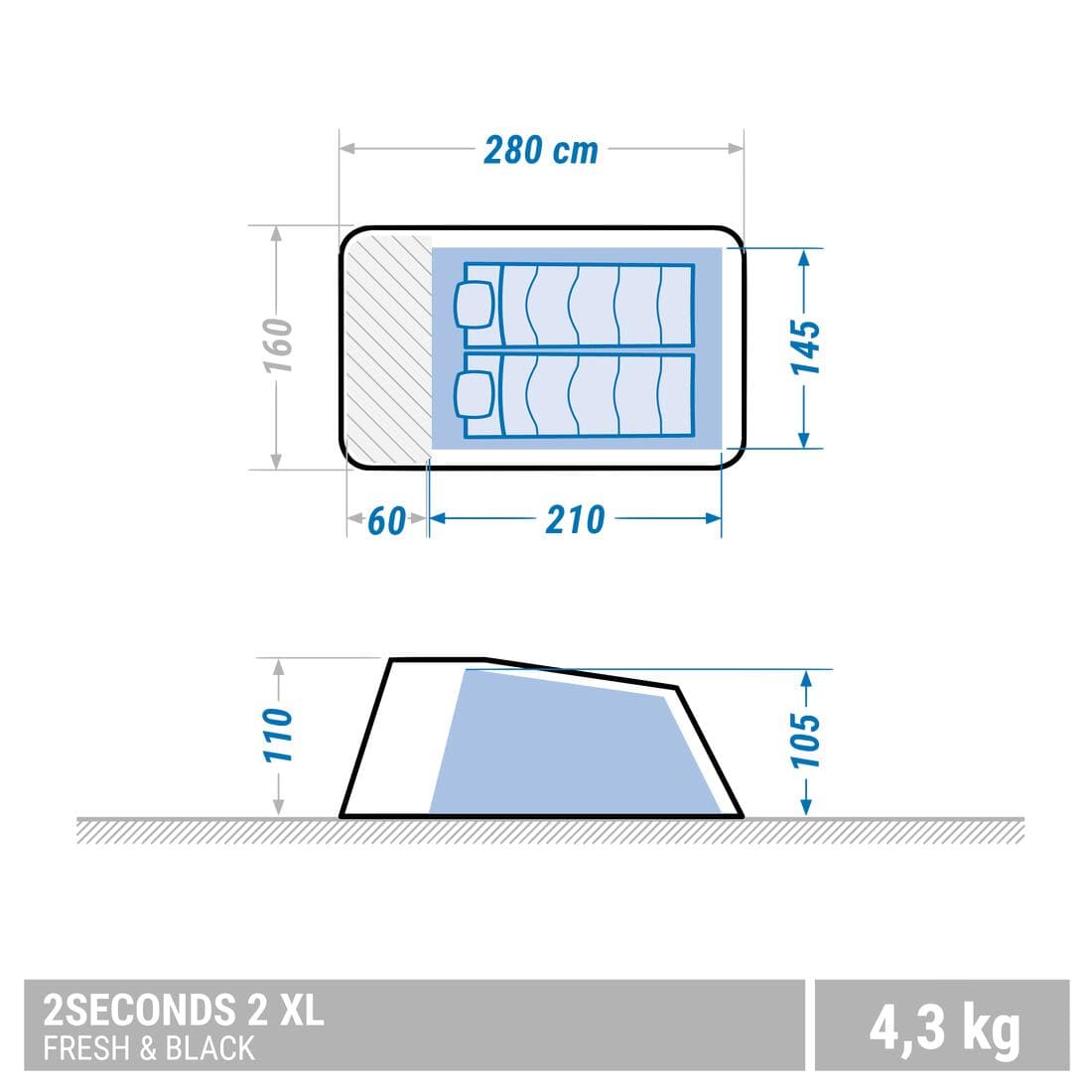 Tente de camping - 2 SECONDS XL - 2 places - Fresh & Black